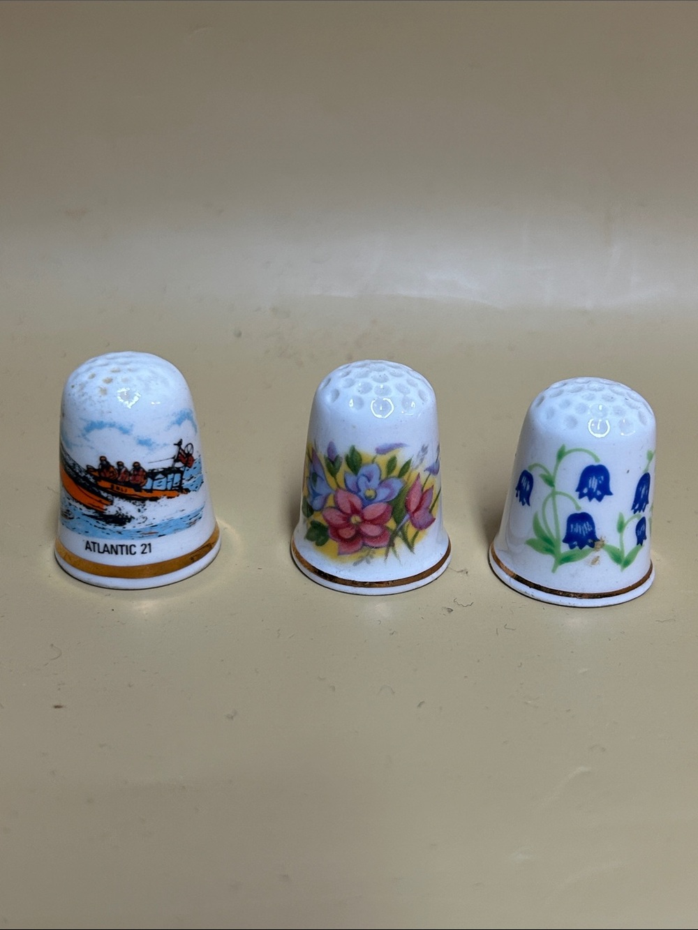 Porcelain Decorative Thimble Set - White with Floral and Nautical Designs